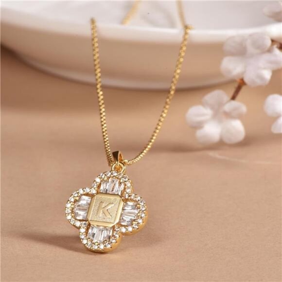 14K Gold Plated Initial Necklace | A-Z Letter Pendant - Picture 1 of 5